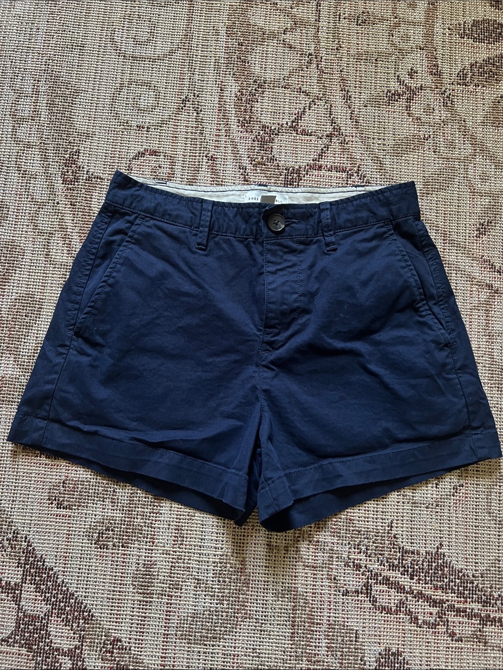 Women’s Navy Casual Cotton Blend Bermuda Shorts